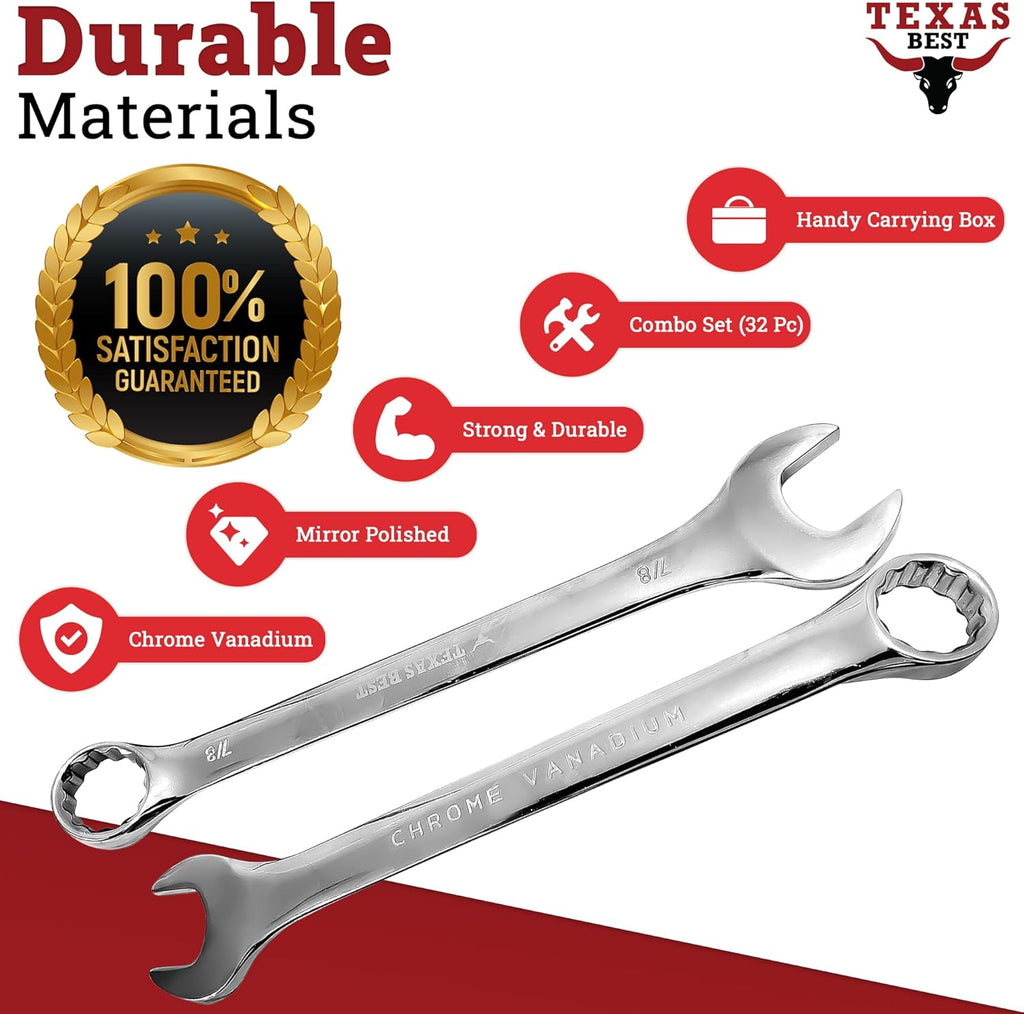 32 Pc Chrome Vanadium Steel Combination Wrench Set C84827
