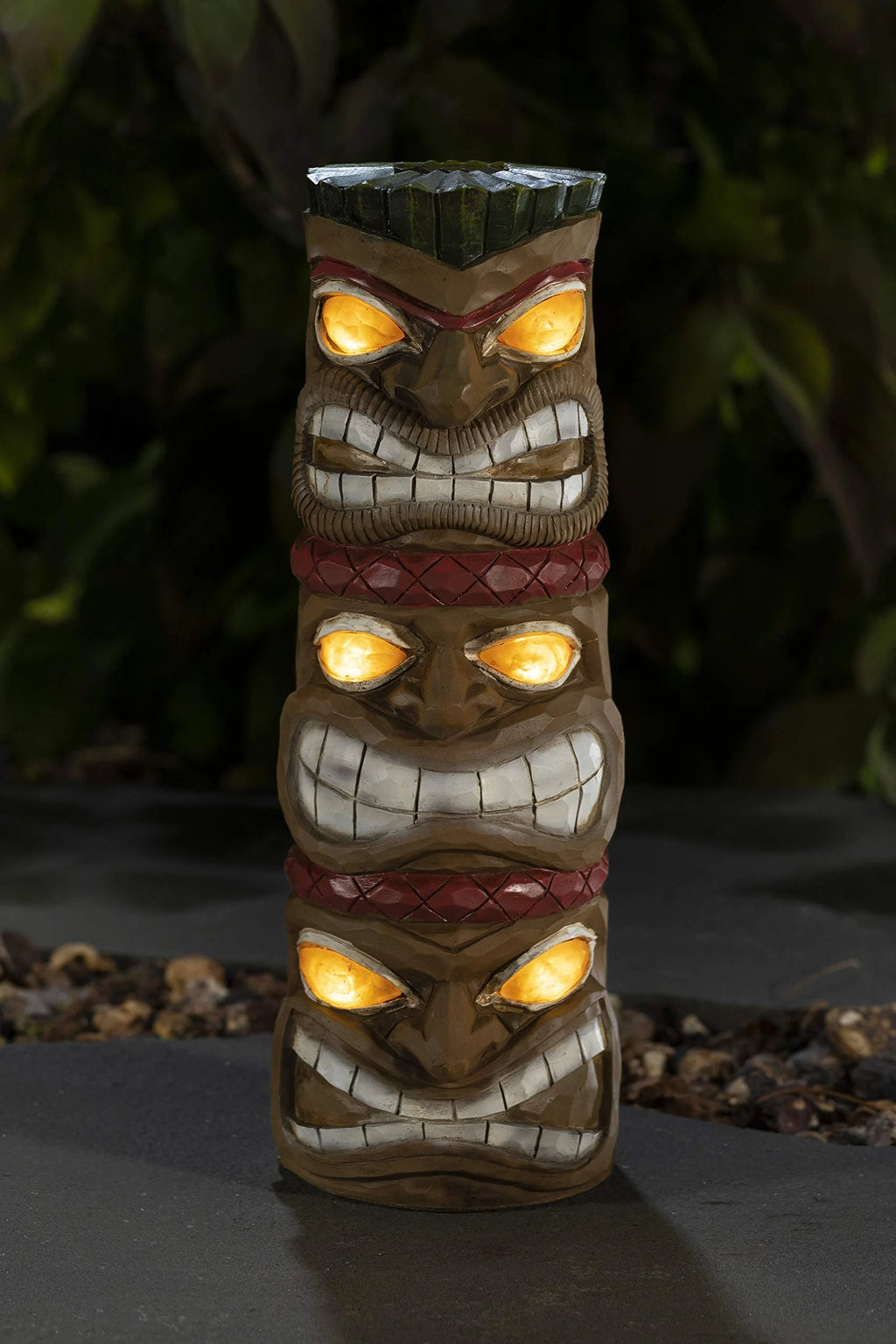 Triple Tiki Totem Solar Powered LED Outdoor Decor Garden S439516