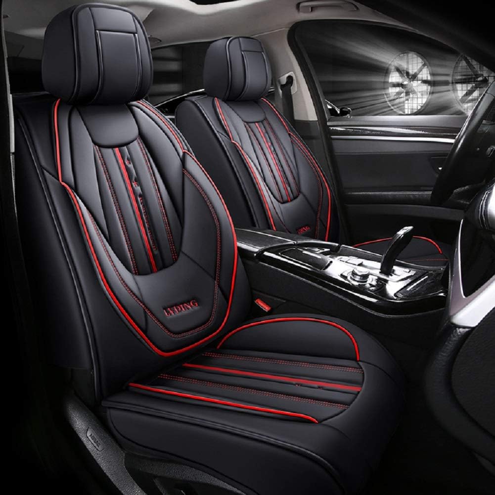 Black-Red PU Leather Car Seat Covers 5 Seats Full Set F2509