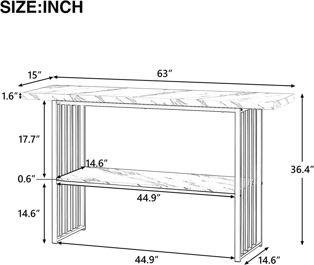 63" Console Table with 2 Storage Shelves White & Black X79554