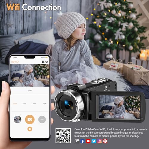 5K Video Camera 64MP Camcorder 18X Zoom WiFi Digital Camera V84346