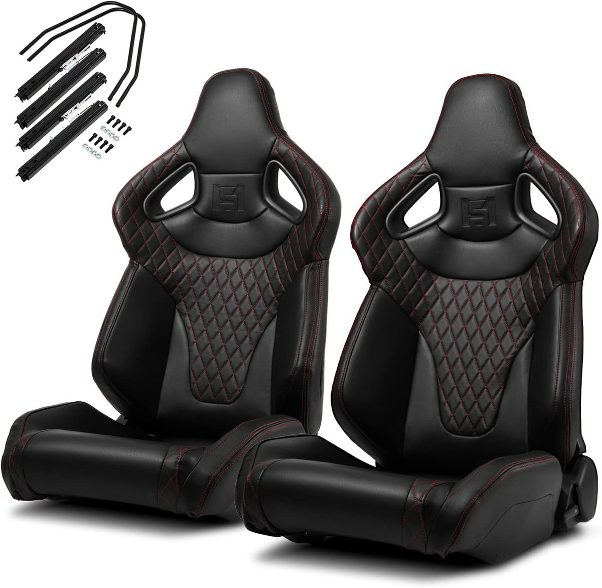 1 Pair Universal Black Carbon Fiber Leather PVC Racing Seats with Slider R8532