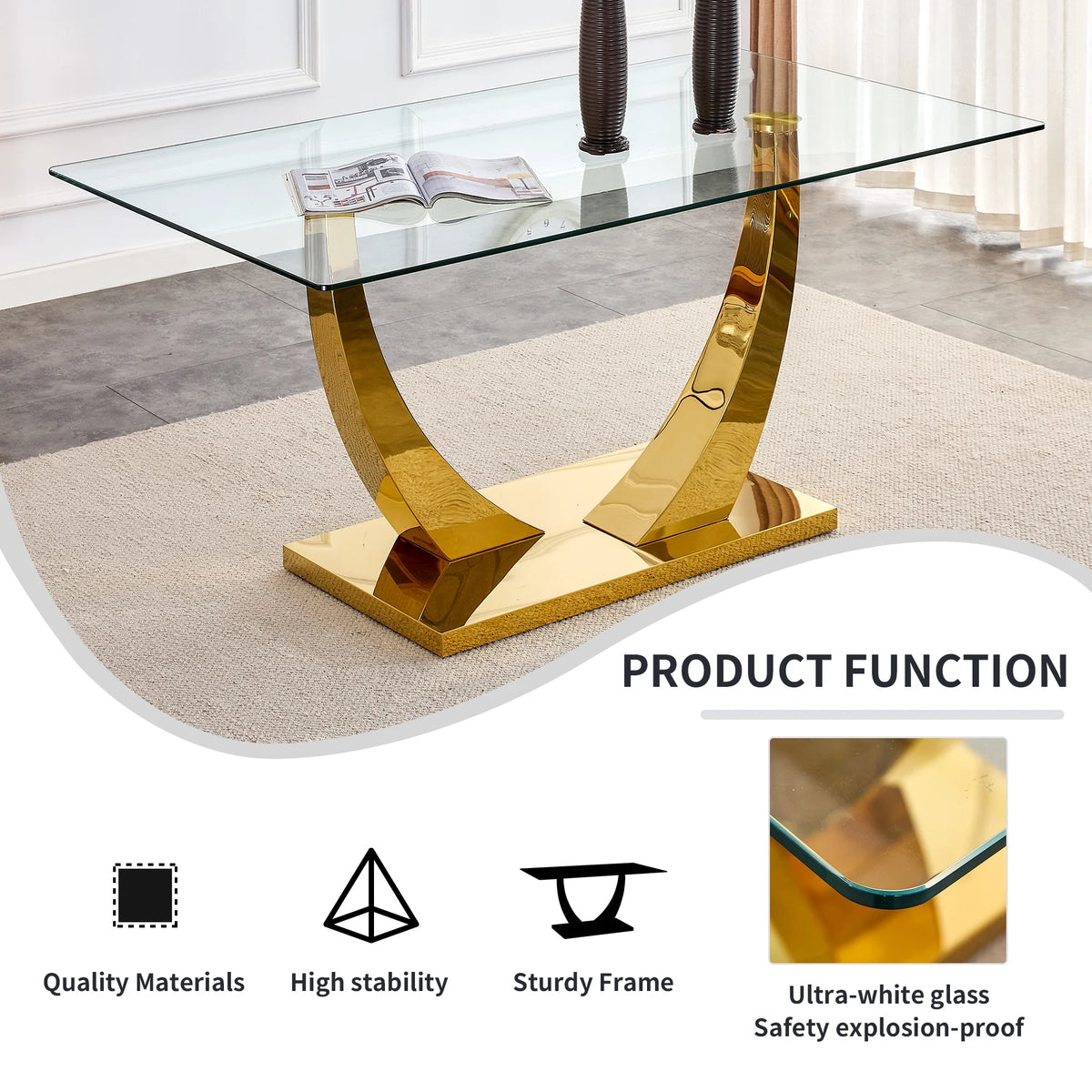 Glass Dining Table with Metal Legs Q88587