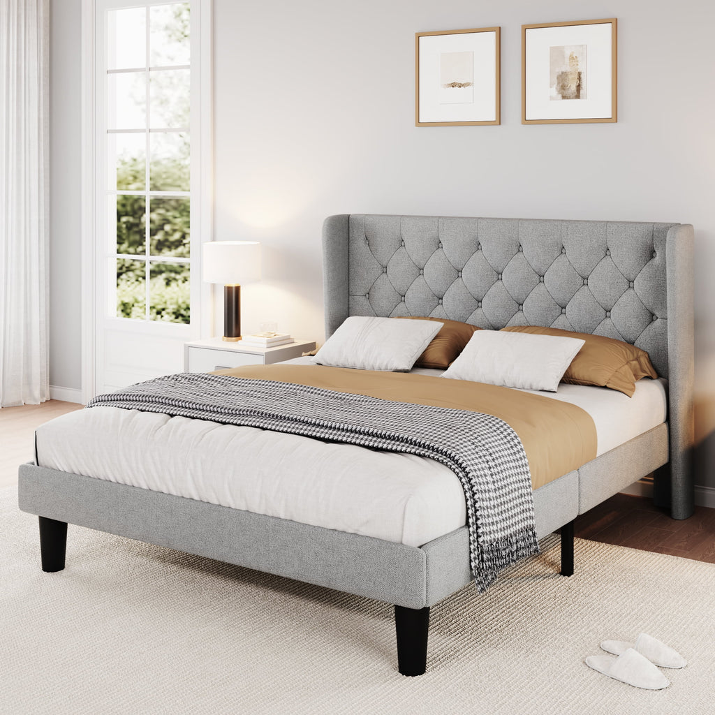 Queen Size Dark Grey Upholstered Platform Bed Frame X4700