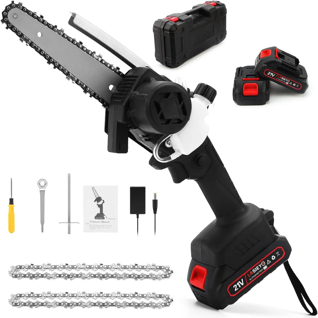 Cordless 6 Inch Brushless Mini Chainsaw with Oil System, 2Pcs 21V 2.0Ah Batteries H2657