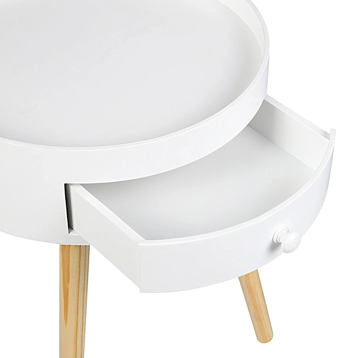 Modern Coffee Table with Drawer, Wood Legs, White, 18" H S74399