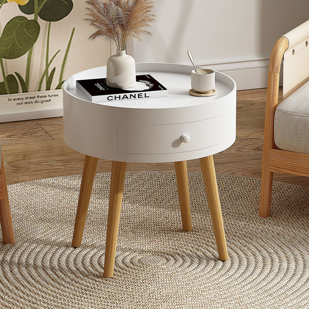 Modern Coffee Table with Drawer, Wood Legs, White, 18" H S74399