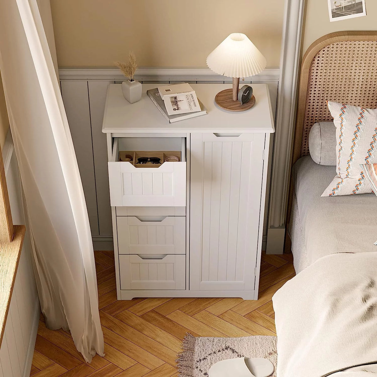White 33" Wooden Storage Cabinet with 4 Drawers M24217