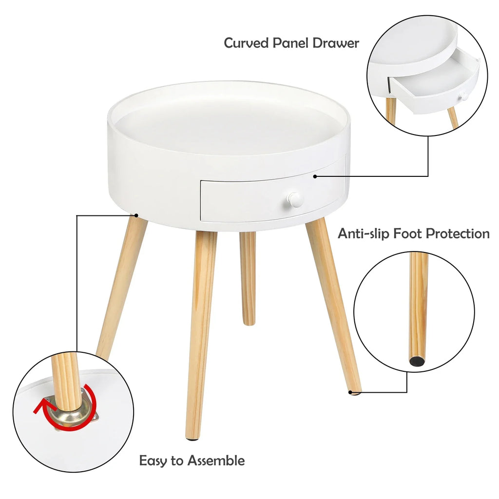 Modern Coffee Table with Drawer, Wood Legs, White, 18" H S74399