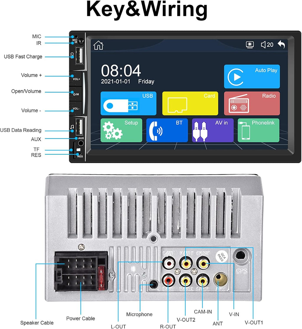 7 inch Touch Screen Car Stereo Radio with Bluetooth Backup Camera I9719