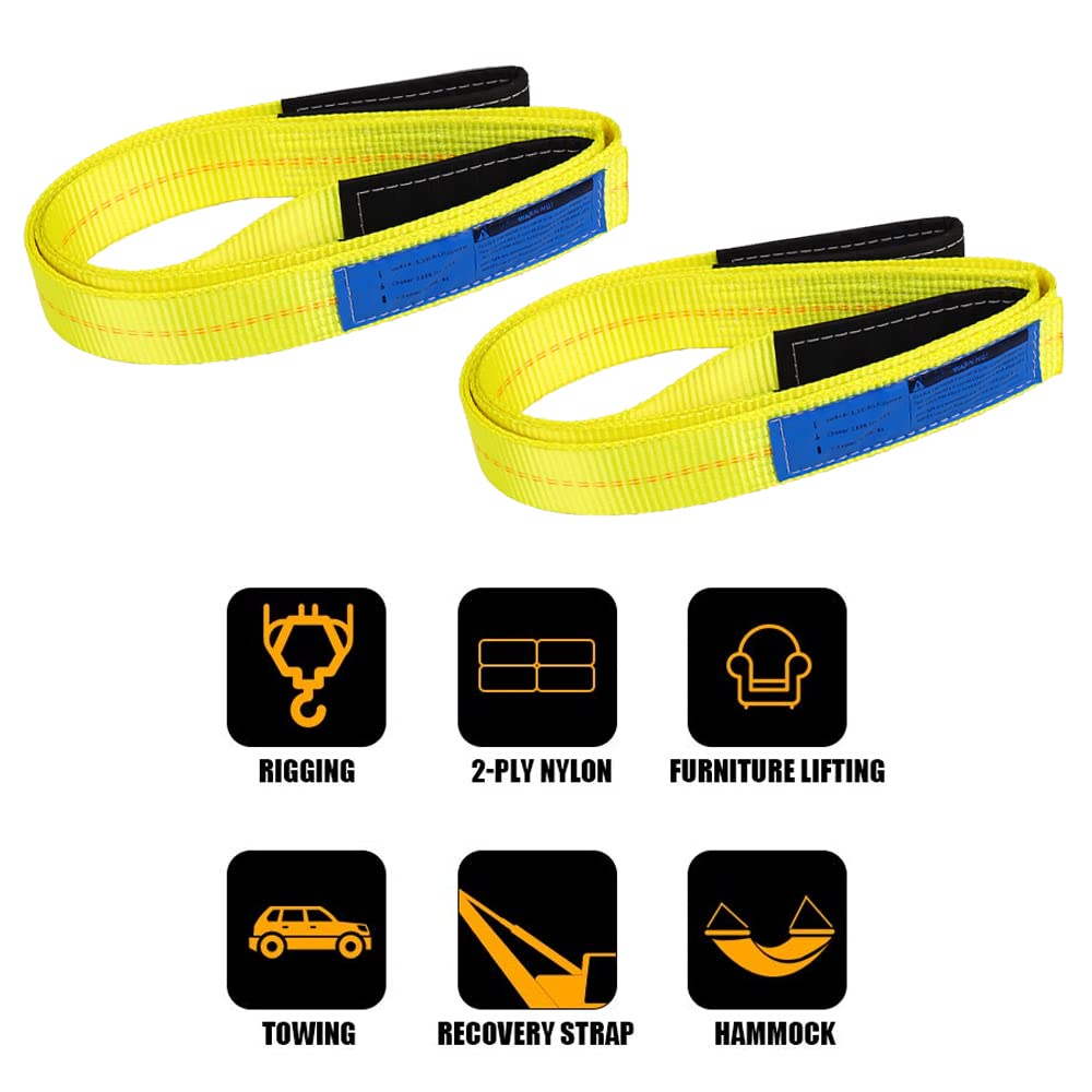 10'x2 Nylon Tow Strap 2 Pack 15,000lbs Heavy Duty Lifting Sling E772