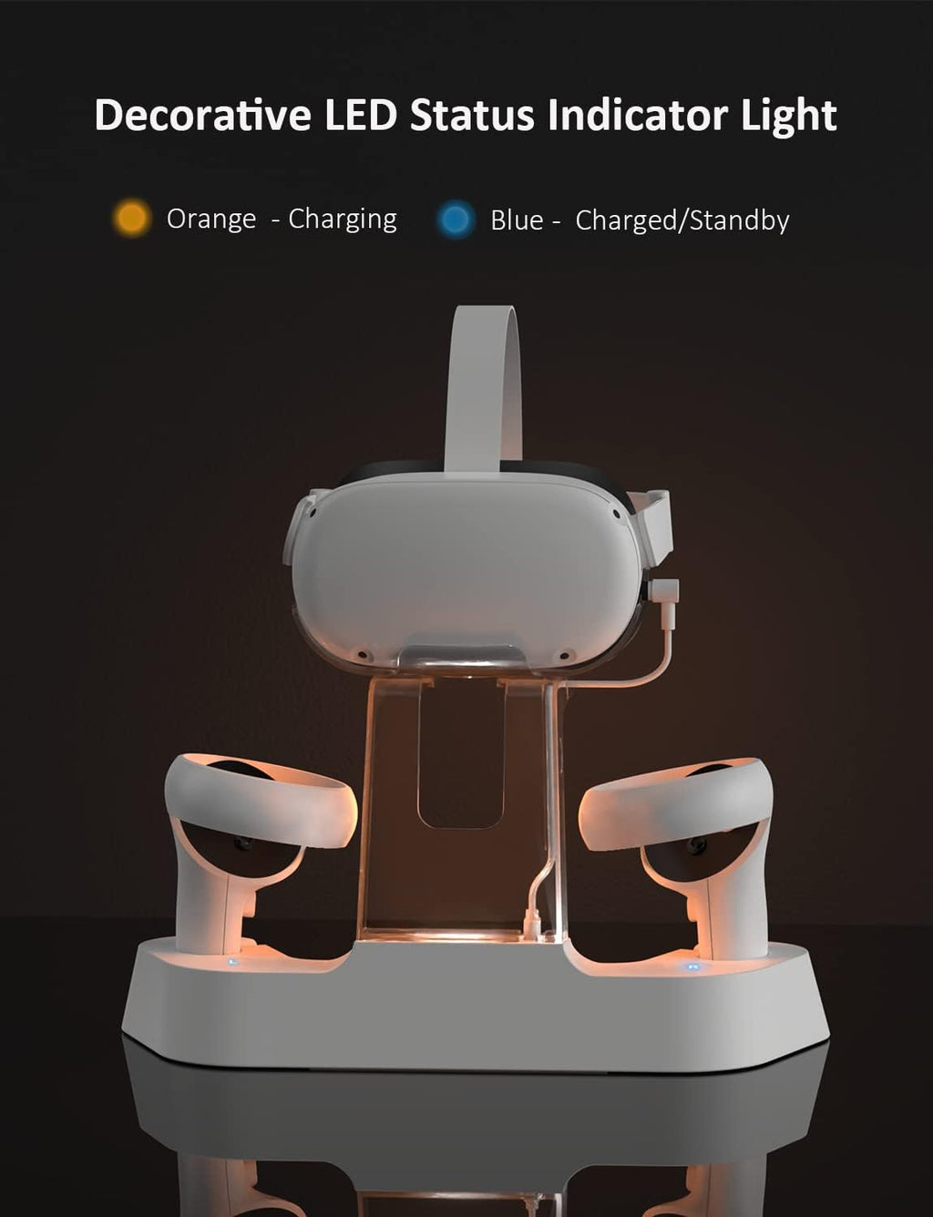 Charging Dock with LED Light for Oculus Quest 2, Headset Display Stand and Controller Mount, 2 Rechargeable Batteries, Magnetic Cable Pack of 2 R4869