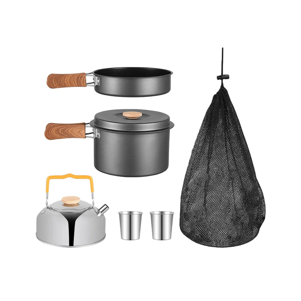 5Pcs Camping Cookware Set with Storage Bag Gray T1415