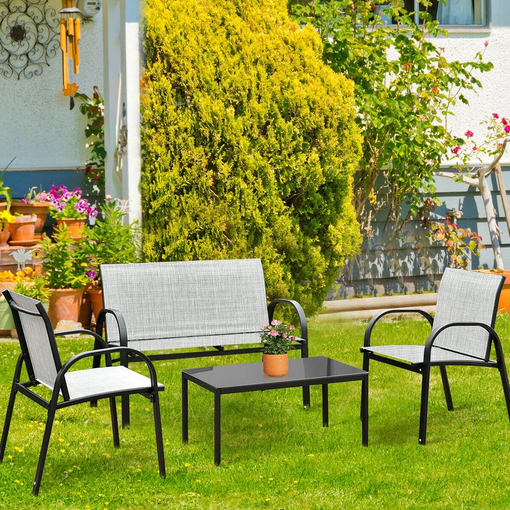 4 PCS Patio Furniture Set Sofa Coffee Table Gray O853452