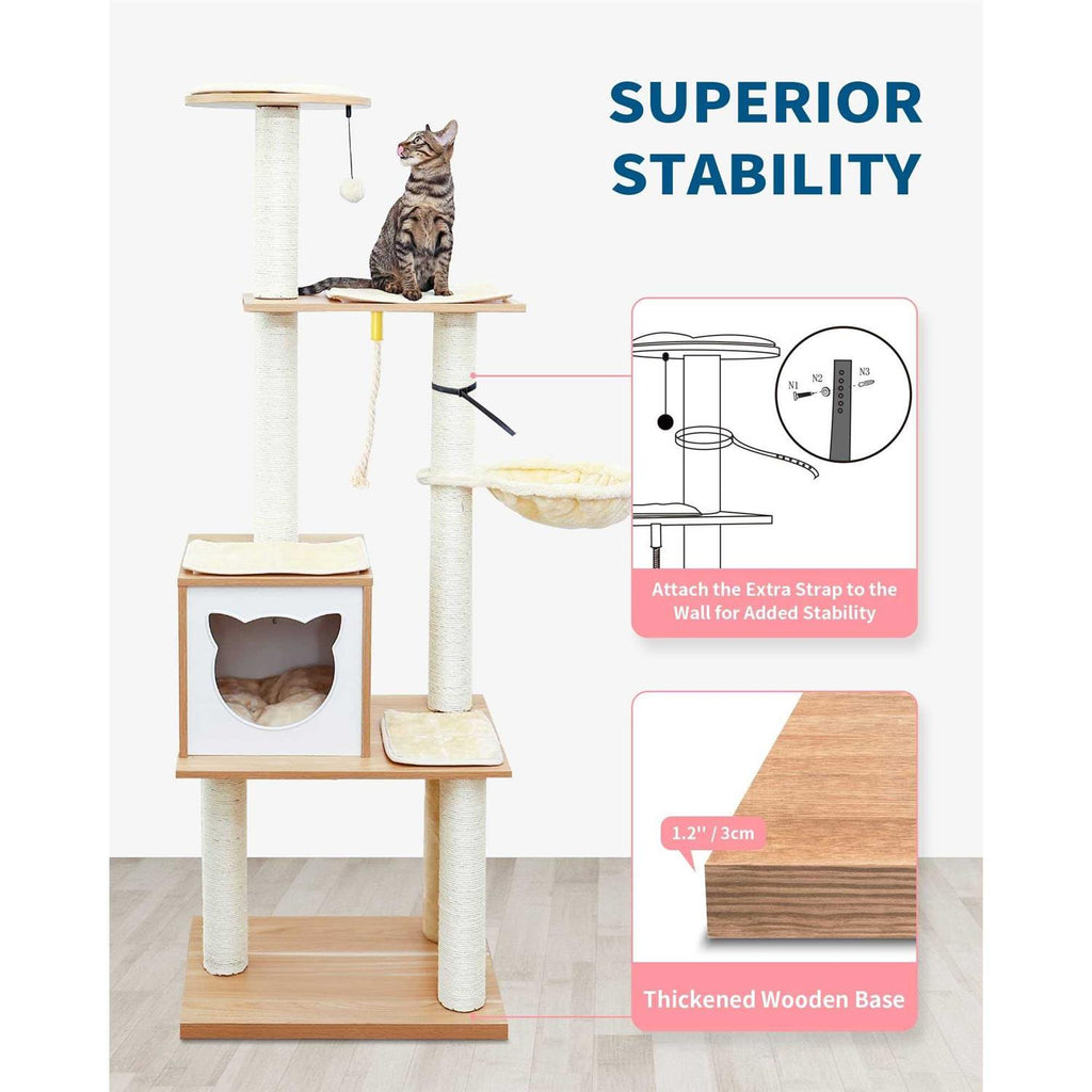 65 Tall Wood Cat Tree with Hammock B9733