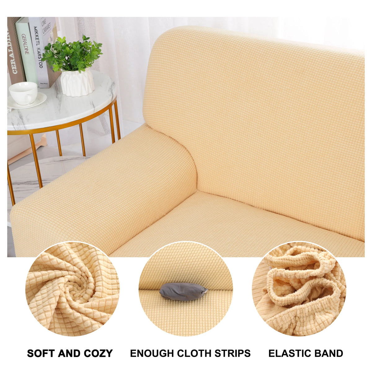 Yellow Sofa Stretch Slipcover with 1 Cushion Cover D806