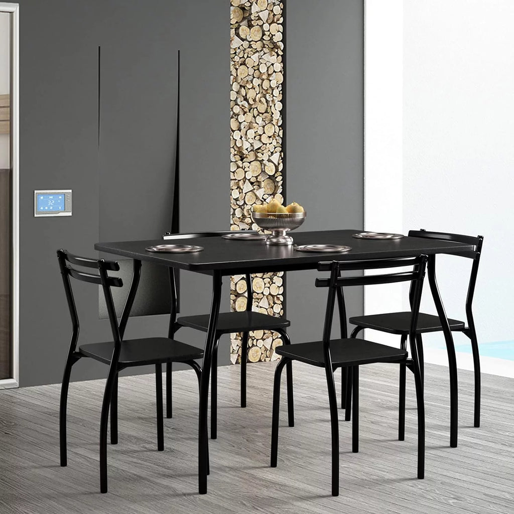 Modern Metal and Wood Rectangular Dining Table Set with 4 Chairs H6042