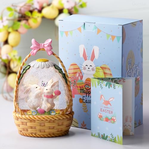 Easter Snow Globe Lantern with Timer Swirling Glitter W280422