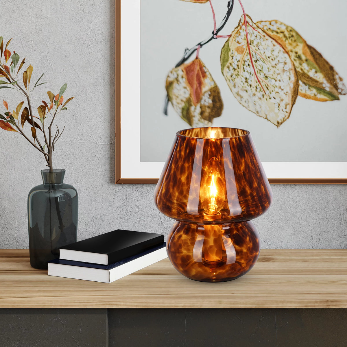 Brown Tortoise 8" Glass Mushroom Lamp Q985