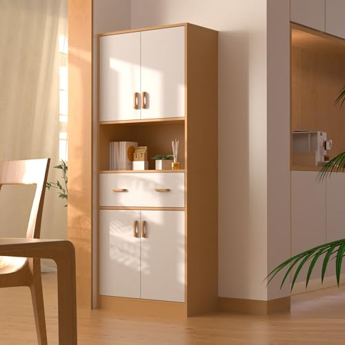 70" Tall Wooden Kitchen Pantry Cabinet with Doors and Drawer W63363