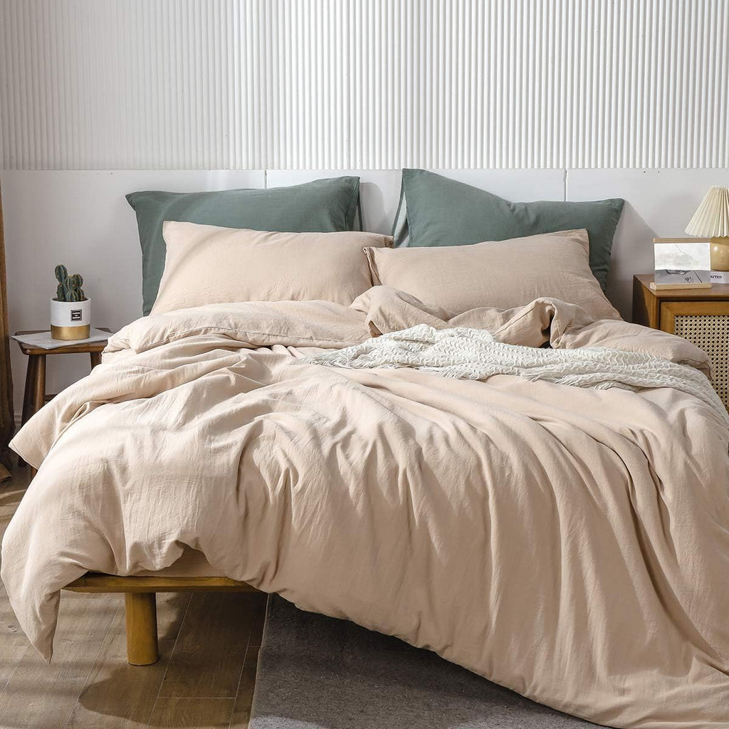 Pre-Washed Cotton Duvet Cover Set Heathered Dark Gray Queen R3825