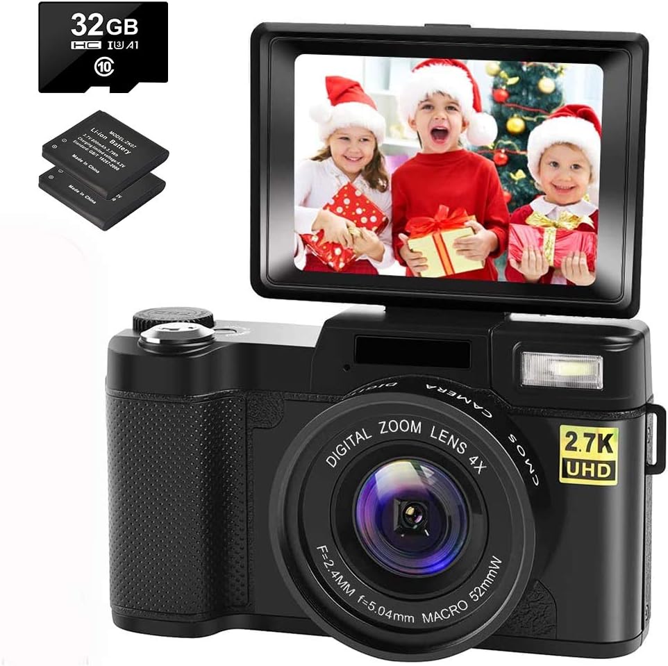 2.7K Vlogging Camera with Flip Screen and 32GB Memory Card A173