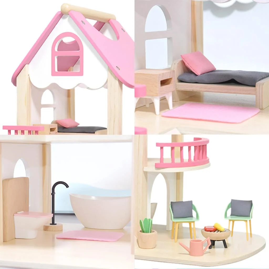 Miniature Castle Doll House with Doll Accessories Bedroom Educational Toys A90408