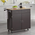 Large Black Kitchen Cart with Wood Top X149643