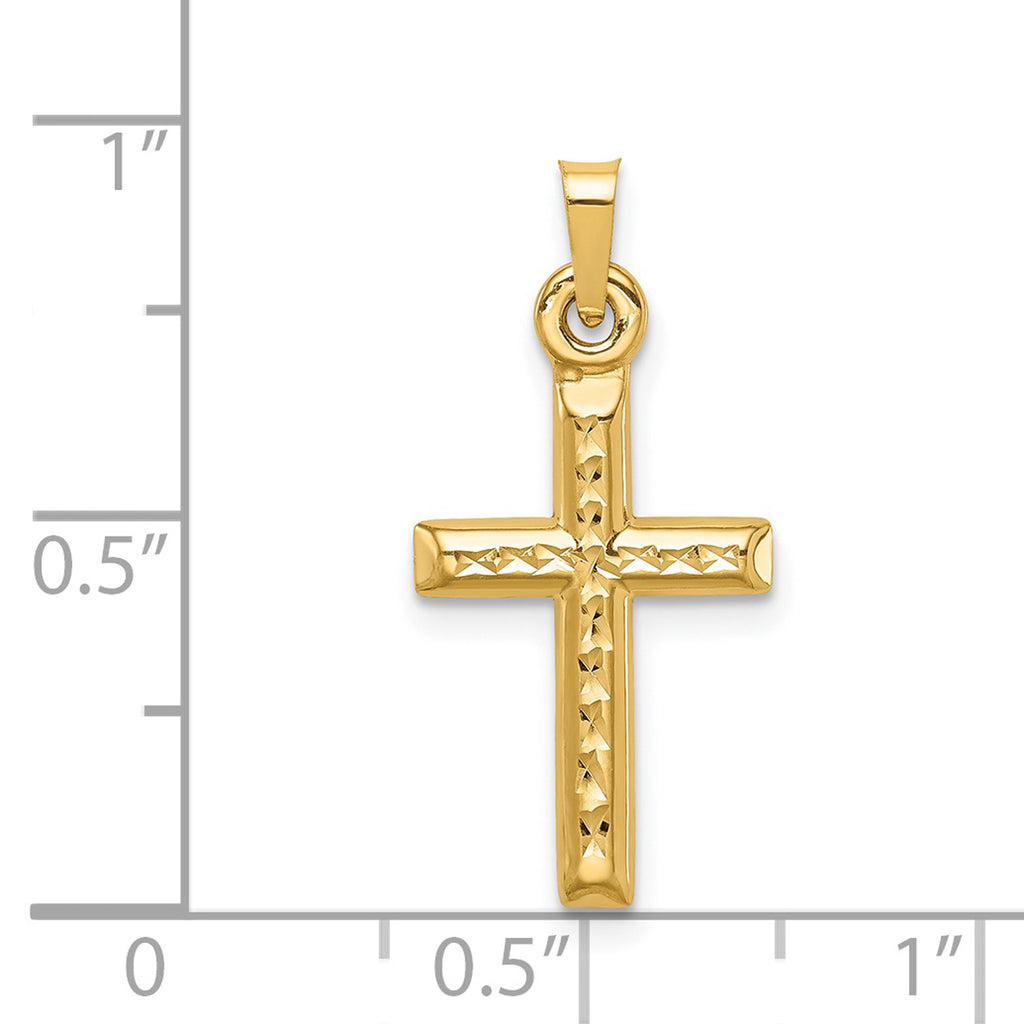 14K Yellow Gold Polished Hollow Diamond-Cut Cross Pendant Charm C4086