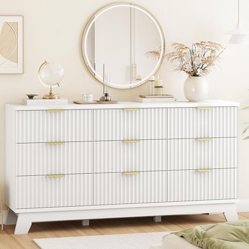 9 Drawer Fluted Wood Dresser Y334
