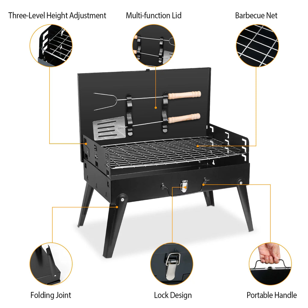 Portable Charcoal Grill Foldable BBQ Suitcase Grill R22542
