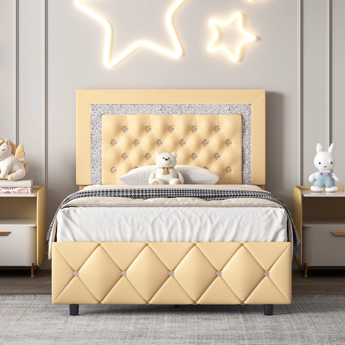 Black Twin Size Upholstered Platform Bed Frame with Headboard O104752
