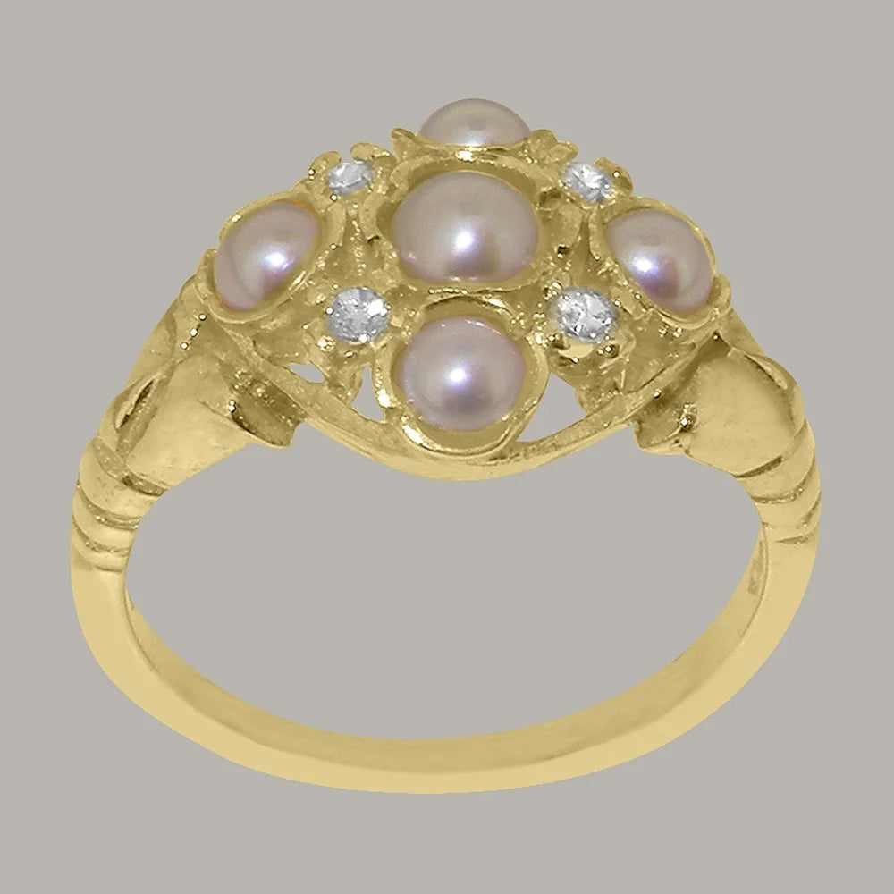 18k Yellow Gold Cultured Pearl Cubic Zirconia Statement Ring O406