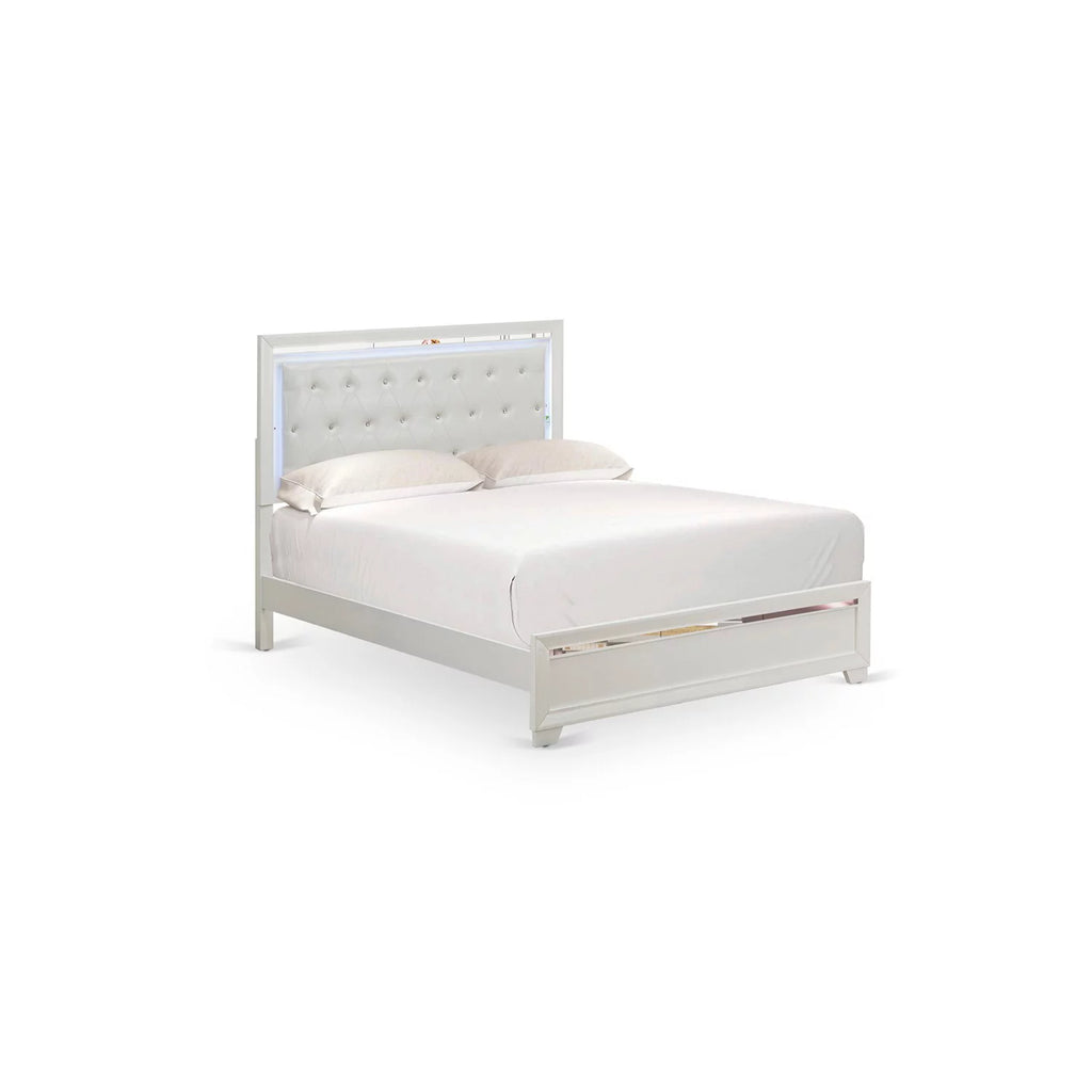 White Wood Queen Bed with Adjustable Slat A236