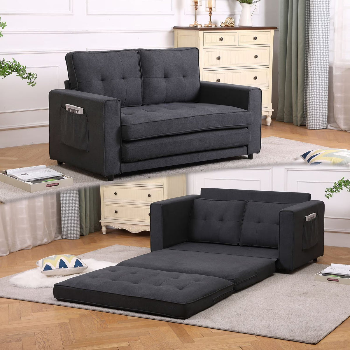 Fabric Sleeper Sofa 3-in-1 Pull Out Bed Folding Sofa R558