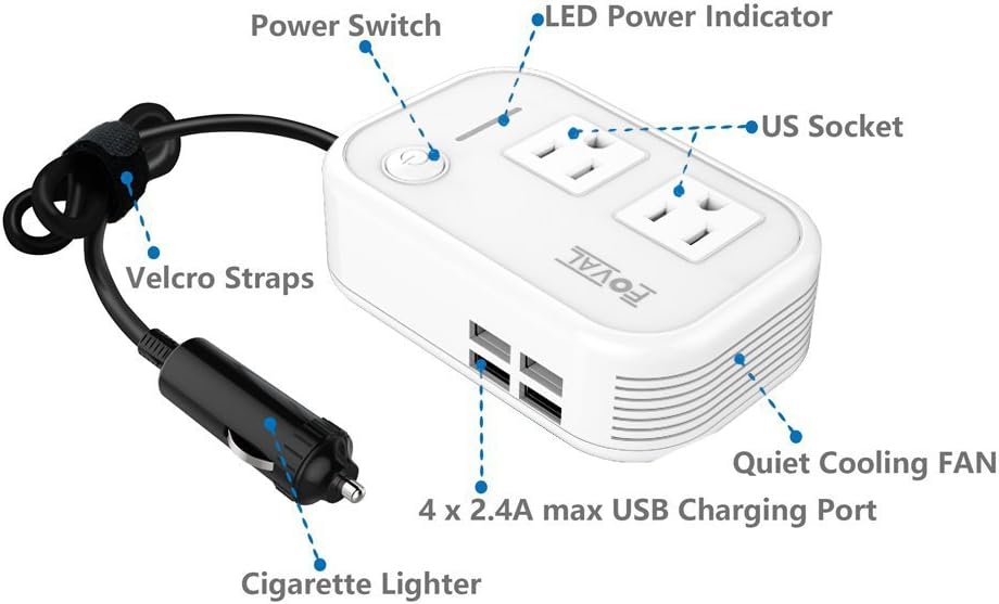 200W Car Power Inverter with 4 USB Ports Pack of 2 X196