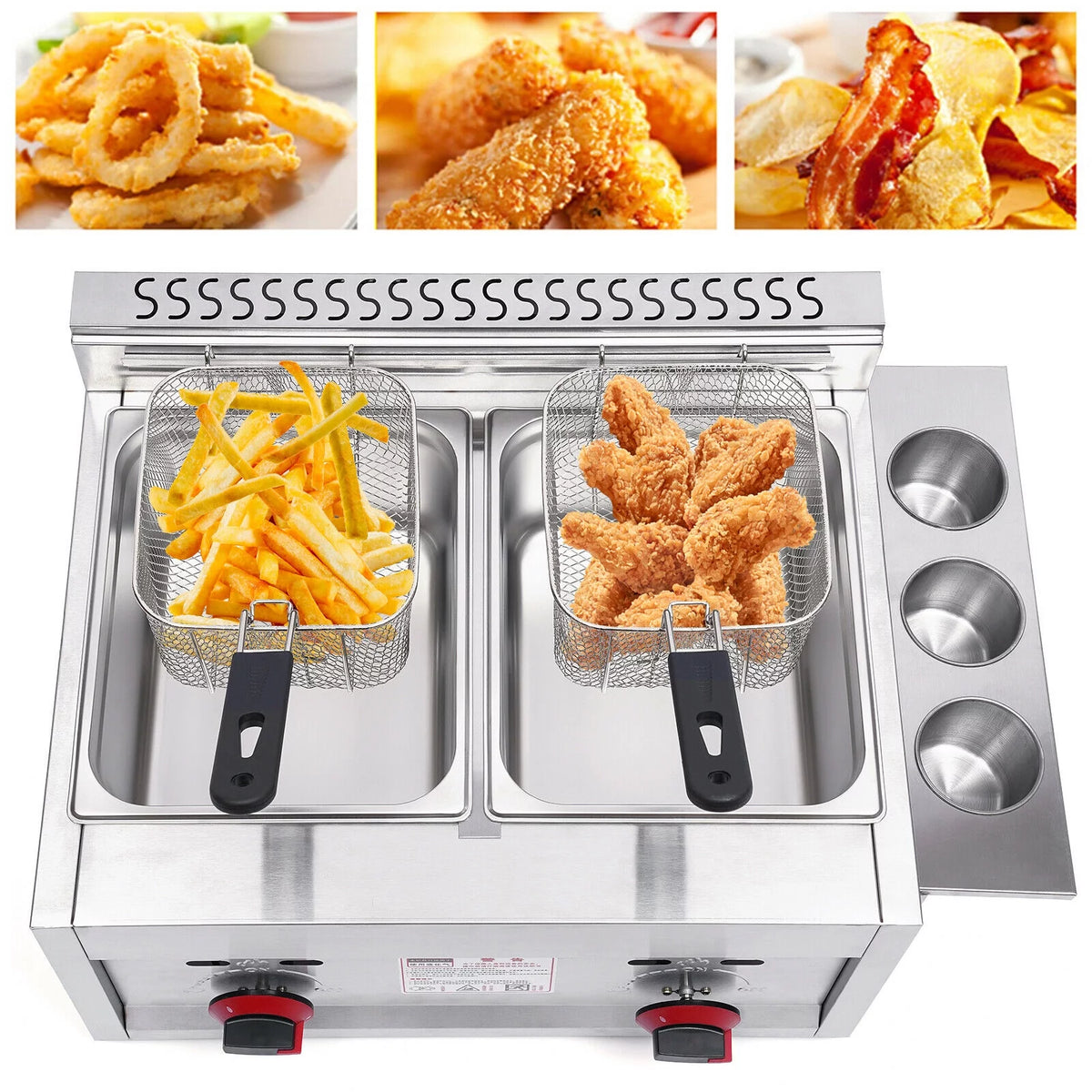 6L*2 Stainless Steel Commercial Countertop Gas Deep Fryer with 2 Basket N812