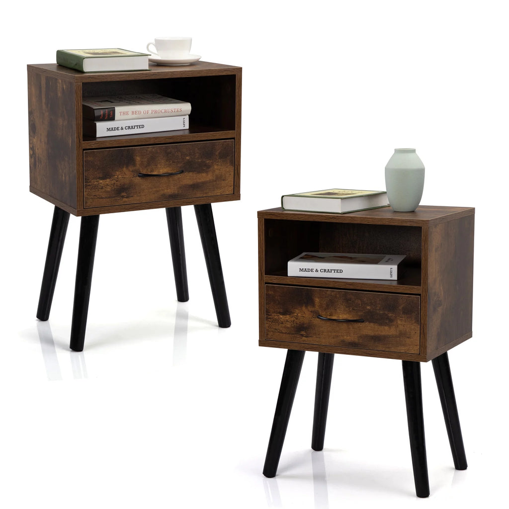 Wood Nightstands with Drawers Set of 2 F5808