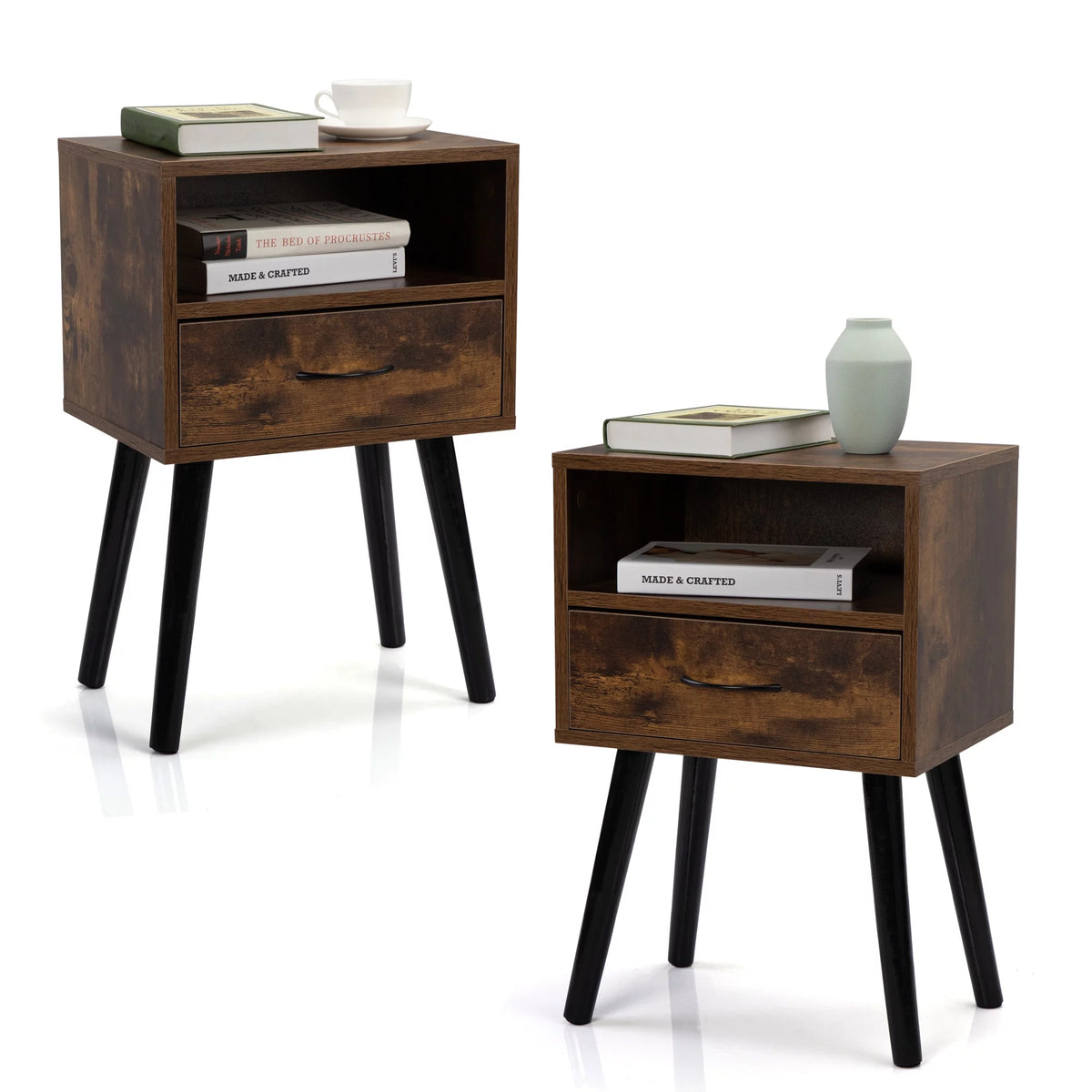 Wood Nightstands with Drawers Set of 2 F5808