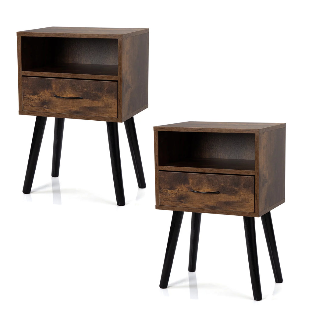 Wood Nightstands with Drawers Set of 2 F5808