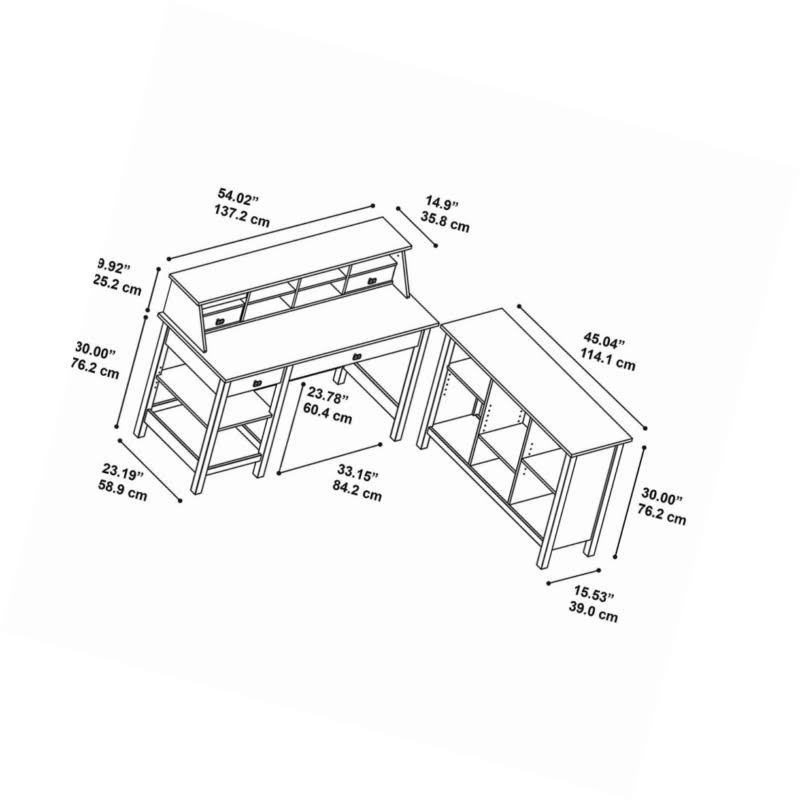 Pure White Computer Desk with Bookcase and Organizer J2032