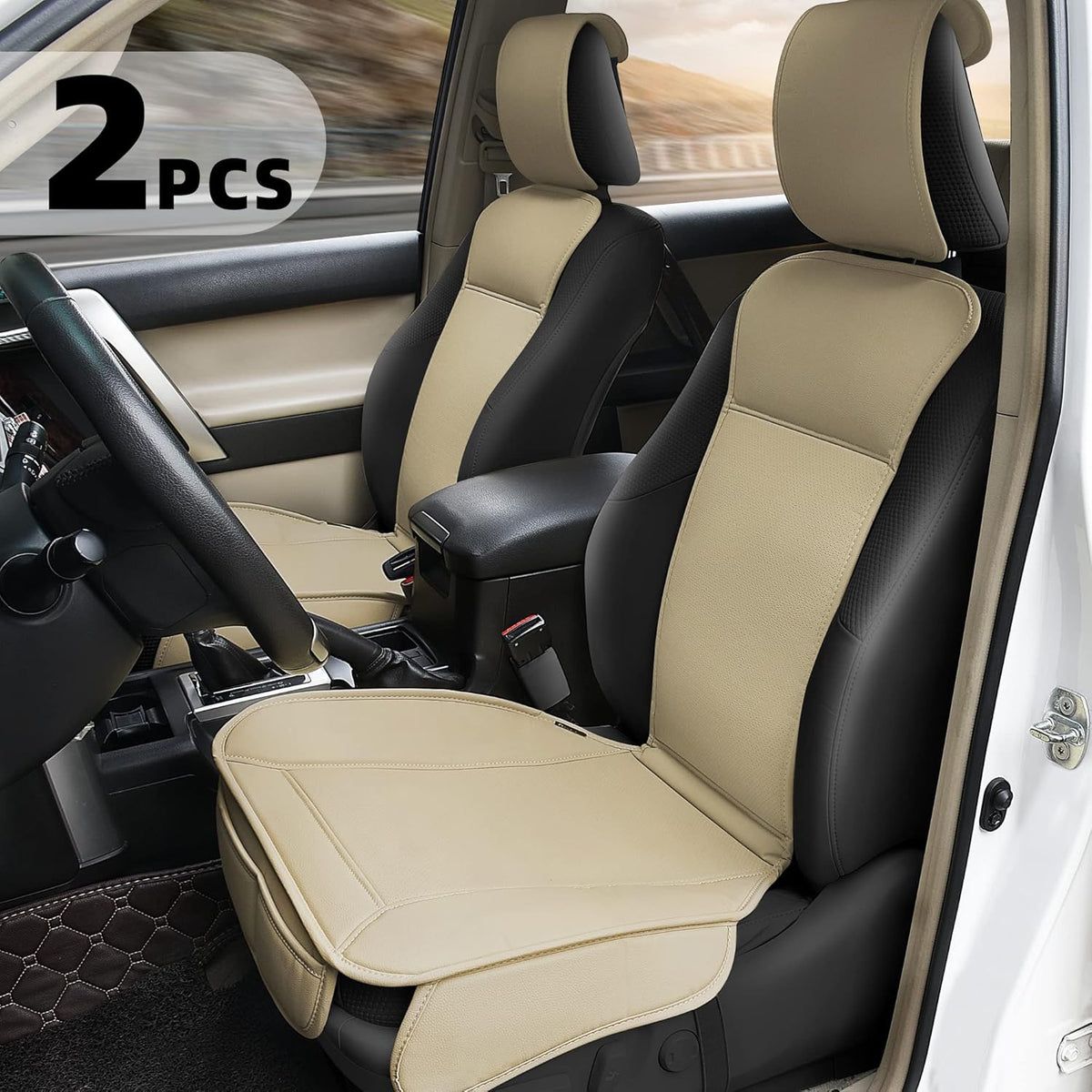 Beige Faux Leather Padded Car Seat Cover J35445