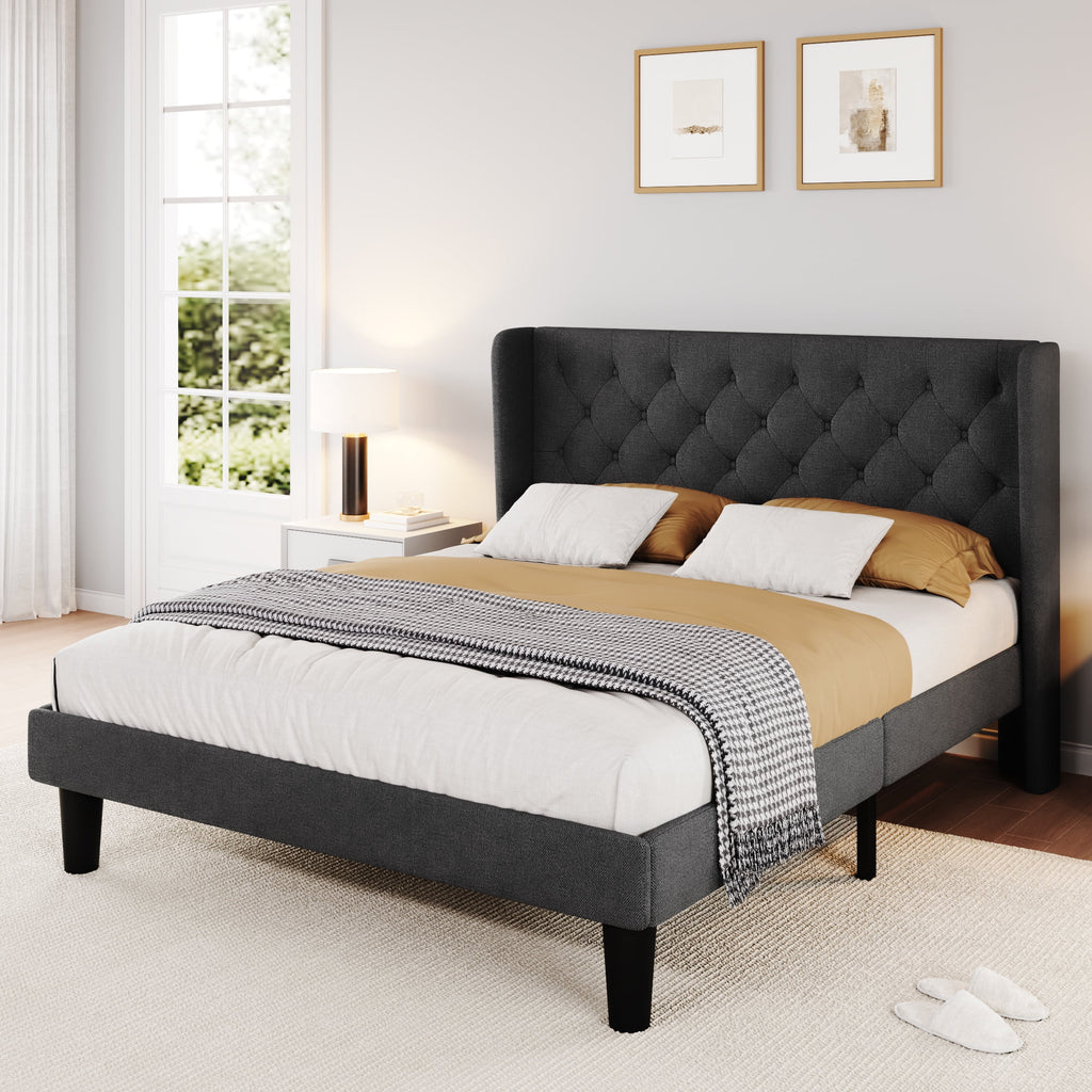 Queen Size Dark Grey Upholstered Platform Bed Frame X4700