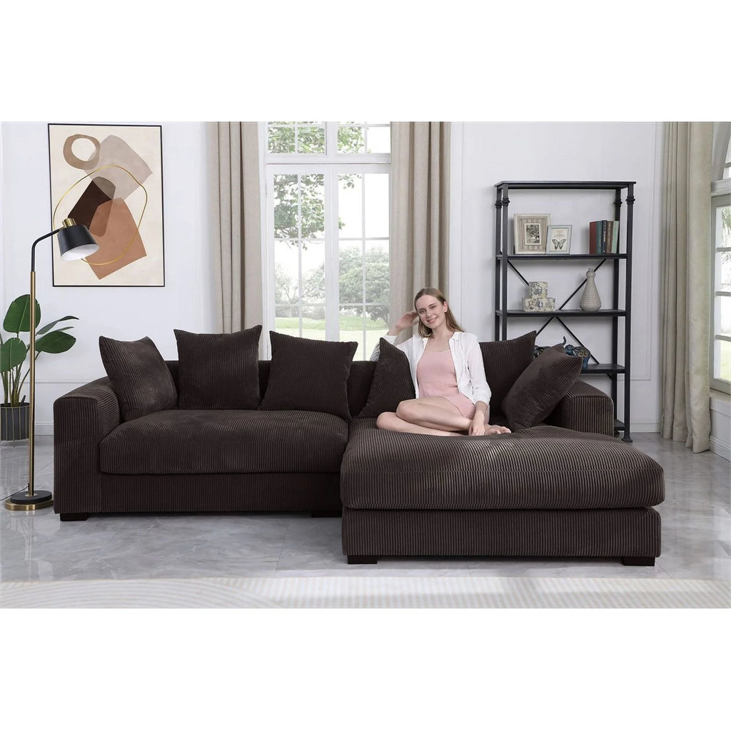 Brown Corduroy Upholstered Sectional Sofa with Chaise T72074