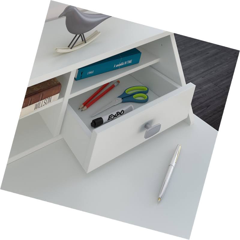 Pure White Computer Desk with Bookcase and Organizer J2032