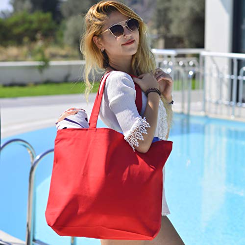 6 Pack Large Canvas Tote Bag with Zippered Closure Q996949