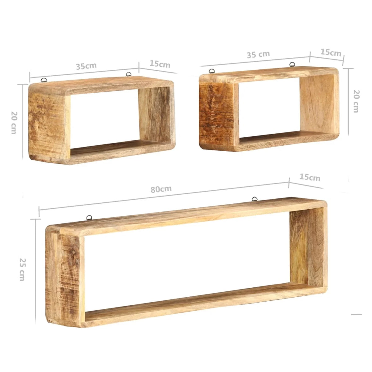 Solid Mango Wood 3 Piece Wall Cube Shelf Set J8520