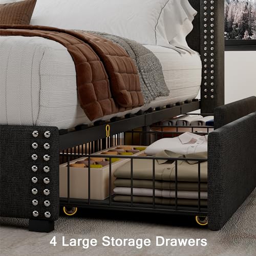 Light Grey Queen Bed Frame with 4 Storage Drawers Y837589