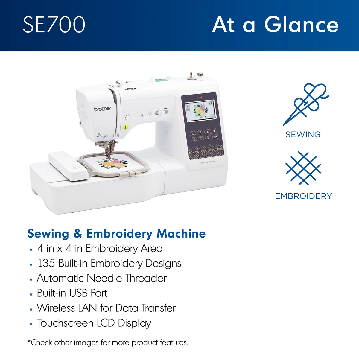 Computerized Sewing & Embroidery Machine with Built-in Designs & Wireless Connectivity L202