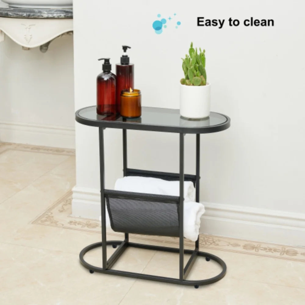 Oval Glass Side Tables with Storage L3462